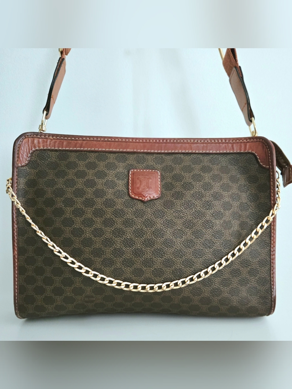 Authentic CELINE Macadam Vintage‎ Upcycled Clutch Crossbody Wallet WOC Shoulder
